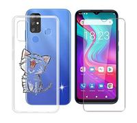IJTYHF Vetro Temperato Pellicola Vetro Glass Film + Cover per Doogee X96 PRO (6.52 Pollici) Custodia Silicone Transparent TPU Case Shell Skin Bumper -Gatto Felice -WM104