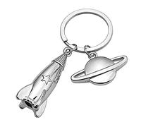 IKAAR Portachiavi Carino Metallo Razzo Ciondolo Portachiavi Portachiavi Natale Compleanno Festa del Papà Regalo, Argento, Small