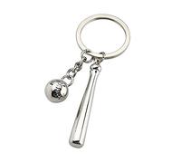 IKAAR Portachiavi con mazza da baseball in metallo, regalo per uomini e donne, per compleanno e Natale, Argento, Small