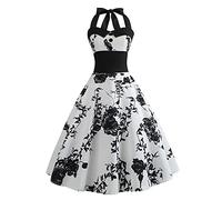 IKADEX Abito da donna vintage anni '50, stile Rockabilly, stile anni '50, stile retrò Hepburn, con allacciatura al collo, S