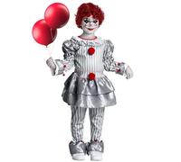IKALI Costume da pagliaccio per bambini Halloween Costume da travestimento raccapricciante Tuta da pagliaccio grigia Skiller per ragazzi e ragazze 3-10 anni