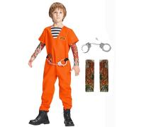 IKALI Costume da prigioniero arancione per bambini, costume da ladro per festa di Halloween, Cosplay 7-8 anni
