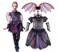 IKALI Costume da vampiro per bambini, gotico, evil Gräfin, Halloween, deluxe con ali di pipistrello