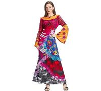 IKALI Halloween Day of the Dead Costume Donne Abito lungo Scheletro Stampato Fancy Dress Up Lady Outfit M