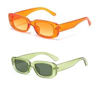IKANOO Occhiali da sole rettangolari retrò per donne e uomini piccoli occhiali da sole quadrati alla moda Y2K anni '90 neri, Giallo-verde, 60mm
