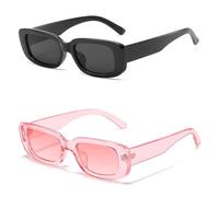 iKANOO Occhiali da sole rettangolari retrò per uomo e donna, piccola cornice quadrata, alla moda, Y2K, anni '90, colore nero, rosa, nero e rosa, 60mm