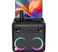 Ikarao Macchina per karaoke per adulti, schermo karaoke da 10,1 ', 2 microfoni wireless autocaricanti e display con testi, 300 W, amplificazione dei bassi, equalizzatore, tracolla, luci, sistema PA
