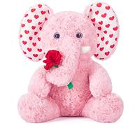 IKASA Elefante Animale Peluche Amore per San Valentino,Simpatico Peluche 32cm con Rosa Piccolo Giocattolo Morbido,Regali per La fidanzata