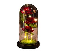 ikasus La bella e la bestia, rosa fatta a mano in vetro, lampada a forma di rosa artificiale con luce LED, simulazione di rosa eterna, per San Valentino, festa della mamma, Natale, matrimonio