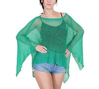 Ikat Donna Poncho a Manica Pipistrello a Rete in Pizzo Lavorato all'Uncinetto (Taglia unica, Jade)
