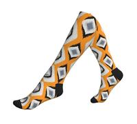 Ikat-Geometric-Folklore-Ornament-with-Diamonds-Tribal-Ethnic-Texture Soft Elastic Vitello Manicotti a compressione per uomini e donne, supporto quotidiano delle gambe per alleviare gonfiore e dolore