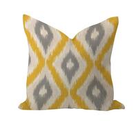Ikat Textile - Federa per cuscino da esterni, confortevole, in tessuto grigio e giallo, stile moderno, stile minimalista, geometrico, quadrato, in lino, per decorazione domestica, tenda, hotel,