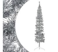 IKAYAA Albero Natale Artificiale Mezzo Albero di Natale da Parete con Rami Realistici Supporto Albero di Natale Alto e Stretto con Base-Argento-240 x 61 cm