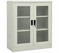 IKAYAA Armadio per Ufficio Vetrina Soggiorno Armadietti con Chiave Armadio in Metallo con Ante in Vetro temperato Ripiani Regolabili Antracite 90x40x70 cm-Grigio chiaro-90 x 40 x 105 cm