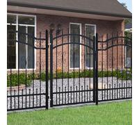 IKAYAA Cancello Doppio con Punte a Lancia Cancelletto Giardino Cancello per Recinzione Cancello Pedonale Privacy con Serratura e Chiavi Ingresso Pedonale in Acciaio-Nero-103 x 125 cm