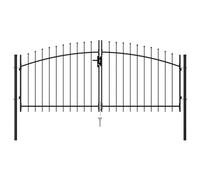 IKAYAA Cancello Doppio con Punte a Lancia Cancello per Recinzione a Doppia Anta Cancello da Giardino per Recinzione con Manico, Serratura e 3 Chiavi in Acciaio zincato-300 x 125 cm