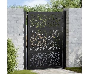 IKAYAA Cancello Giardino Cancello Esterno Cancello Giardino Esterno Porta da Giardino in Acciaio Cancello in Metallo con Maniglia e 3 Chiavi Disegno foglia-Nero-105 x 130 cm