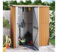IKAYAA Capanno per Attrezzi da Esterno Capanno Giardino Casetta da Giardino Box Attrezzi Giardinaggio Casetta per Attrezzi in Metallo Tetto a Uno spiovente n Acciaio Zincato-Marrone-180,5x97x209,5 cm