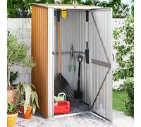 IKAYAA Capanno per Attrezzi da Esterno Capanno Giardino Casetta da Giardino Box Attrezzi Giardinaggio Casetta per Attrezzi in Metallo Tetto a Uno spiovente n Acciaio Zincato-Marrone-118,5x97x209,5 cm