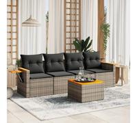 IKAYAA Divanetto da Esterno 4 Posti con Contenitore Divano da Giardino in Polyrattan Salotto da Giardino in Polyrattan Set da arredo per Esterno con Cuscini-Grigio-5 pz