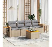 IKAYAA Divanetto da Esterno 4 Posti con Contenitore Divano da Giardino in Polyrattan Salotto da Giardino in Polyrattan Set da arredo per Esterno con Cuscini-beige e grigio-5 pz
