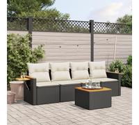 IKAYAA Divanetto da Esterno 4 Posti con Contenitore Divano da Giardino in Polyrattan Salotto da Giardino in Polyrattan Set da arredo per Esterno con Cuscini-Nero e crema-5 pz