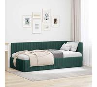 IKAYAA Divano Letto 2 Posti Letto Singolo con Testiera Regolabile Cornice del Letto ad Angolo per Soggiorno/Stanza Ospiti-Verde scuro-90 x 200 cm