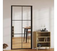 IKAYAA Porta Interna in Vetro Porta da Interni Battente Porta Vetro per Bagno Cucina Studio in Vetro e Alluminio-Nero e trasparente-102.5 x 201.5 cm