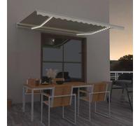 IKAYAA Tenda da Sole 400x350 Tenda da Sole Retrattile Manuale con LED con Manovella Tenda a Braccio per Esterno Terrazza Balcone -Crema-400 x 350 cm