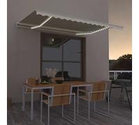 IKAYAA Tenda da sole 450x300 Tenda da Sole Retrattile Manuale con LED con Manovella Tenda a braccio per esterno Terrazza Balcone -Crema-450 x 300 cm