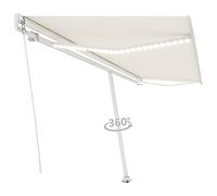 IKAYAA Tenda da sole 500x350 Tenda da Sole Retrattile Manuale LED Tenda a braccio per esterno Tenda da Sole a Bracci Estensibili Parasole Protezione UV Impermeabile-Crema-500 x 350 cm