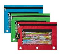 IKAYAS Confezione da 3 astucci per raccoglitori a 3 anelli, con cerniera, astuccio per matite per classe, per riporre studenti scolastici e insegnanti, Rosso Verde Blu, 3 astucci in 3 colori