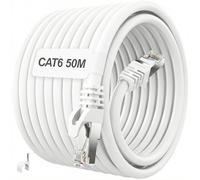 ikbc Cable Ethernet 50 metros, Cat 6 Cable de Red 50m FTP Blindado | Gigabit Internet 50 metros de Alta Velocidad, Conductores 23AWG, Blindaje anti-EMI, para Fibra y Gaming PS5, Incluye 50 Clips