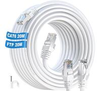 ikbc Cavo Ethernet 20 Metri, Cat 6 Cavo LAN 20 m FTP Schermato Cavo RJ45, 23AWG Gigabit Cavo Rete 20 metri Alta Velocità, Cavo Internet 20m Anti-jamming per PS5/4 Router (20 Clips)