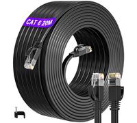 ikbc Cavo Ethernet 20 Metri, Cat 6 Cavo LAN 20m Alta Velocità Cavo di Rete, Gigabit Cat6 Cavo Internet 1000Mbits Piatto con Connettori RJ45 per PS5/4 Modem Router (20 Fermacavo)