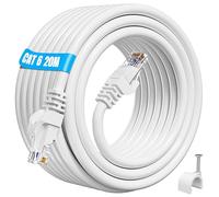 ikbc Cavo Ethernet Cat 6 20 Metri, Cavo di Rete RJ45 20 mt Alta Velocità Cavo Internet Esterno, Gigabit Cavo Lan Cat 6 20 metri Bianco, UTP AWG23 Filo Ethernet 20m per PS5/4 Router Modem (20 Clips)