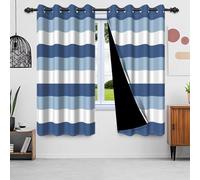 IKDZCM 2 pezzi/set tenda da finestra con giunzioni tricolore blu lavato per cucina, camera da letto, soggiorno, arredamento, tende oscuranti in tessuto (LxA/2x117x228 cm)