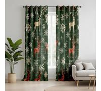 IKDZCM Tende oscuranti natalizie rustiche con renne, tende verdi per le feste con fiocchi di neve e cervi, accoglienti pannelli per finestre da baita invernale (LxA/2x83x130 cm)