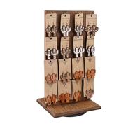 Ikee Design Espositore per gioielli rotante in legno su due lati, organizer rotante con 32 ganci per negozio, espositore portachiavi per orecchini con ganci, colore marrone, 9 L x 7,5 P x 16,5 H in