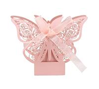 iKesoce 30 Pezzi Scatola Regalo di Nozze Farfalla Scatolina Portaconfetti Scatola Bomboniera Scatole Caramella con Nastro per Matrimonio Anniversario Addio al Nubilato Natale, Rosa
