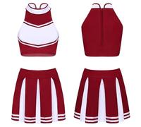 IKFGTJRE Costume da Cheerleader 2 pezzi, costume da cheerleader for adulti e donne, uniforme ballo, scuola, ragazze, cosplay, top corto con colletto alto mini gonna a pieghe Per lo sport(RED,L)