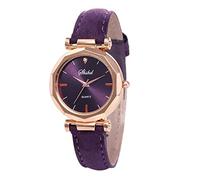 IKFIVQD Orologio da polso in pelle Orologio casual analogico cristallo donna moda quarzo lusso orologio da donna parlando orologio per le donne, Viola, misura unica