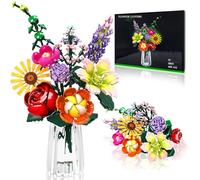 IKIDSUN Set di 9 mattoncini da costruzione, fiori artificiali per fiori, bouquet, set di mattoncini da costruzione, regalo per la festa della mamma, compleanno, San Valentino, Natale, per ragazze e