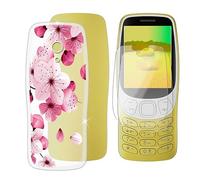 Ikiiqii Cover per Nokia 3210 2024 (2.40") + (2 pezzi) Vetro Temperato, Custodia per Antiurto Antigraffio Protettiva Case Ultra Sottile Silicone Custodie + Pellicola - Fiori rosa
