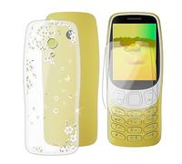 Ikiiqii Cover per Nokia 3210 2024 (2.40") + (2 pezzi) Vetro Temperato, Custodia per Antiurto Antigraffio Protettiva Case Ultra Sottile Silicone Custodie + Pellicola - Fiori bianchi
