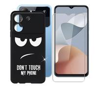 Ikiiqii Custodia per ZTE Blade A54 (6.60") + Vetro Temperato, Cover Antiurto Antiscivolo Morbido Silicone Black Case Bumper Protettiva per ZTE Blade A54 - Non toccare