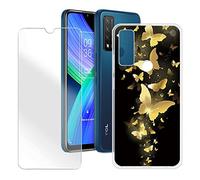 Ikiiqii Custodie per TCL 20 R 5G T767H Cover Trasparente Morbido Silicone TPU Skin Bumper Custodia Case Pelle+ 9H Durezza Vetro Temperato Pellicola Film Schermo -Farfalla Libera -A30