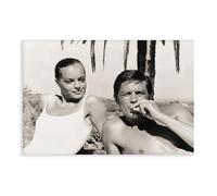 IKNBQIZH Poster su tela di Romy Schneider e Alain Delon, decorazione artistica da parete per soggiorno, camera da letto, 40 x 60 cm