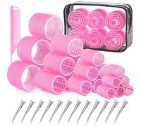 IKOCO - Set di bigodini per capelli in 4 misure, include 60 mm, 48 mm, 36 mm, 25 mm, bigodini auto-aderenti per capelli lunghi e corti, con 12 clip a rullo, borsa da toilette trasparente e pettine per