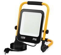 Ikodm Faretto LED da Cantiere, 100W Lampada da Lavoro portatile 10000LM 6000K con staffa pieghevole, Proiettore da Lavoro LED con Spina 3M Cavo, Impermeabile IP66 per Garage Costruzione